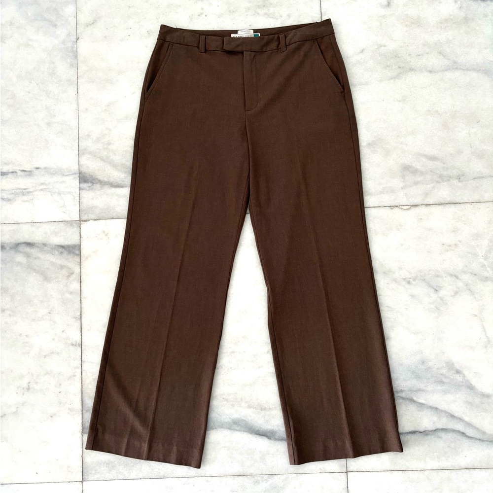 Y2K Old Navy Dress Pants Brown Essential Stretch Mid Rise Wide Leg Womens 12